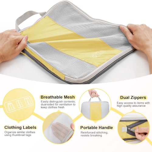 Image of OlarHike 10 Set Compression Packing Cubes for Travel Essentials,Compressible Expandable Space Saver Bags for Organizing Clothes,Luggage Suitcase Garment Bags with Over 1000 pcs Mesh Holes(Yellow)