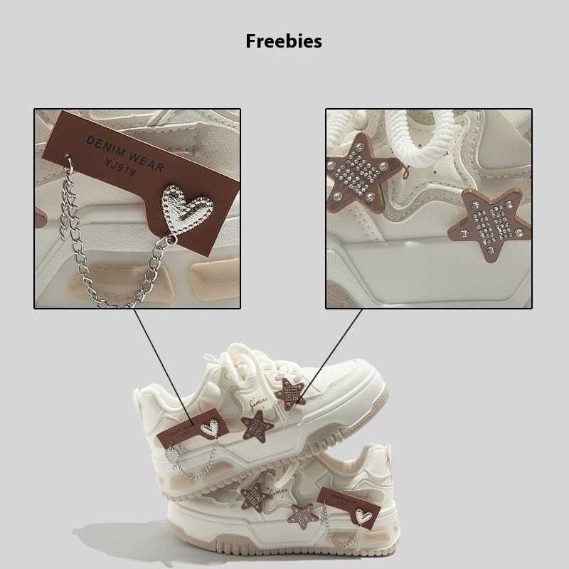 Cute Star Shoes with Stars & Chains Charms Chunky Platform Lace-up Comfortable Slip-Resistant Lightweight Soles Casual Sneakers Kawaii Y2K Pretty Pastel Gifts for Girls2