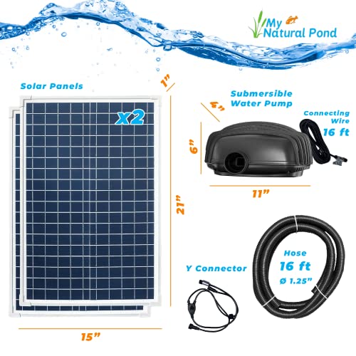 My Natural Pond Mnp Powerful Submersible Solar Powered Pond Pump Kit With Panels And Hose. No Battery. Advanced Design. (2 Panel: 898 Gph - 10 Max. Head Feet - 50 Watts) #TOP3