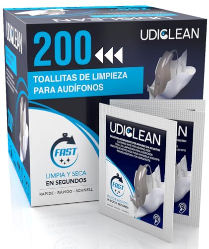 200 Toallitas Limpiadoras para Audífonos   Toallitas Húmedas Udiclean para Grasa Sudor Suciedad   Limpieza y Secado Rápidos   Envasadas Individualmente