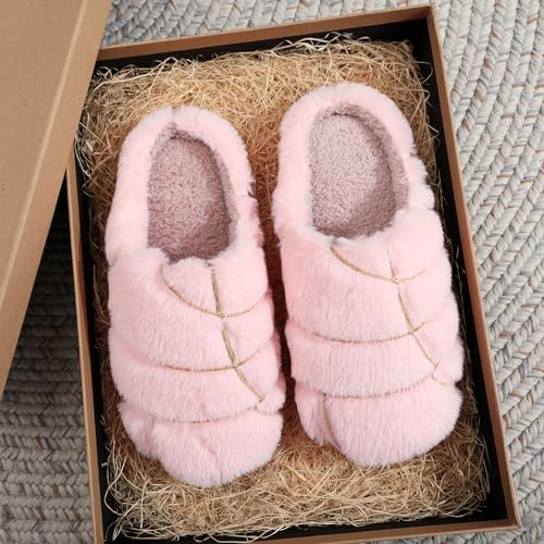 Couples Slippers Fuzzy Comfy House Shoes Memory Foam Close Toe Indoor Outdoor Winter Bedroom Slippers Gifts for Ladies2