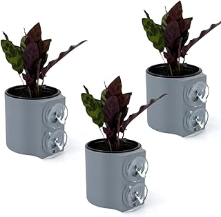 | The Original Suction Planter | Hangs on Tile, Window, Drywall, Fridge, etc. | Self-Watering and draining | Holds 4" Nursery Pot | 3D Printed (Fossil Grey, 3 Pack)