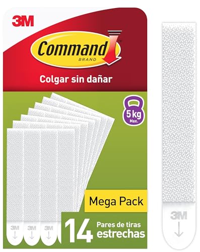 Command Tiras Adhesivas para Colgar Cuadros con Marco Estrecho, 14 Pares (28 Tiras Blancas Estrechas) – Para Colgar sin Agujeros ni Taladro