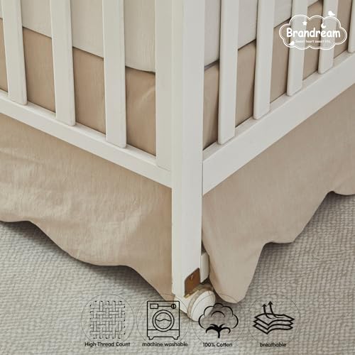 Image of Brandream Scallop Edge Organic Cotton Crib Skirt, Baby Boy, Baby Girl, Gender Neutral Crib Skirt Toddler Bedskirt Farmhouse Chic Nursery Crib Bed Skirt, Boho Bohemian Solid Beige Skirt