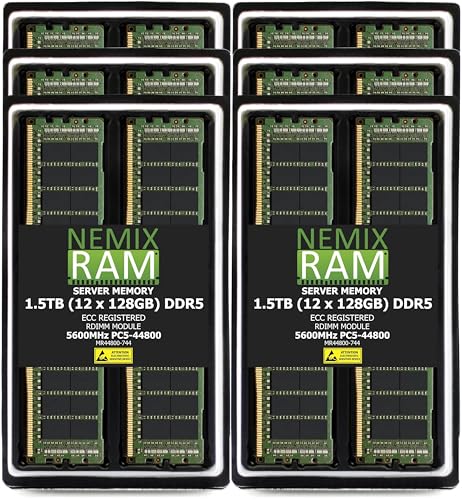 Image of 1.5TB (12X128GB) DDR5 5600MHz PC5-44800 4Rx4 1.1V CL46 288-PIN ECC Registered RDIMM NEMIX RAM Server Memory KIT