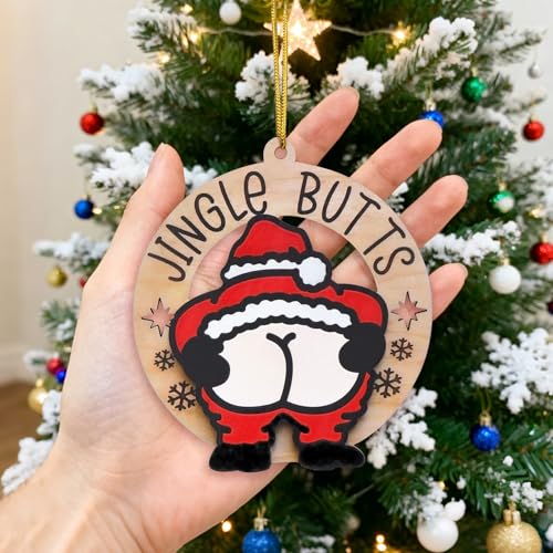 Image of 2025 Funny Christmas Wooden Ornaments, Novelty Christmas Ornament Funny Wooden Hanging Decoration for Tree Home, Funny Inappropriate Christmas Ornaments, Santa Claus