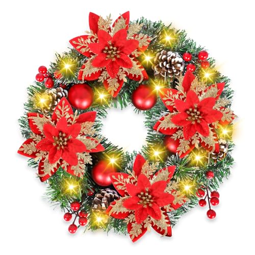 JUQG 30cm Weihnachtskranz, Künstliche Kranz, Weihnachtskranz mit...