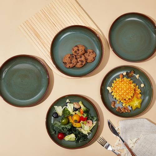 Image of Ceramic Dinner Plates Set of 6, 8inch Salad, Dessert Plates Dishes | Reactive Glaze Stoneware Dish Set, Dinner Plate for Dessert, Salad, Appetizer, Microwave & Dishwasher Safe, Scratch Resistant