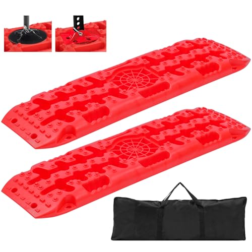 KATSU Tools 2 Pièces Planches de Traction de Récupération avec Base de Levage de Cric, 10 T Piste de Récupération à Traction pour Pneus de Véhicule Tout-Terrain pour Neige, Glace, Boue, Sable