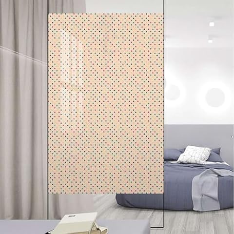 LCAOGQ Multicolor Frosted Glass Film for Windows & Doors Fashion Colored Circular Dot Texture Window Film Privacy Frosted Static Window Clings Non-Adhesive No-Glue Geometric 17.7Wx35.4L-inch Cover
