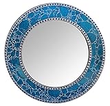 DecorShore 24-Inch Round Crackled Glass Mosaic Wall Mirror, Sapphire