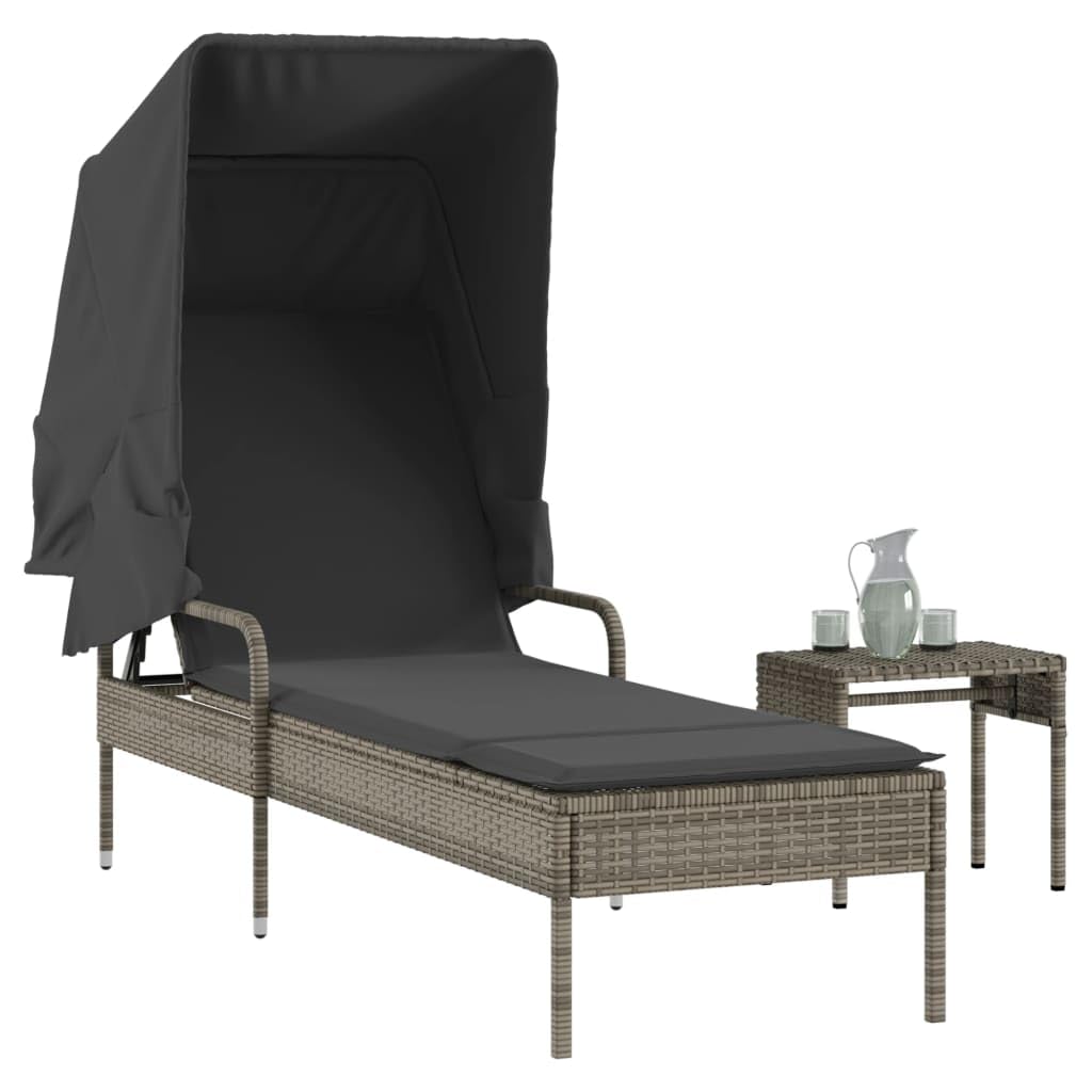 Rantry Lettino Prendisole con Baldacchino e Tavolino Grigio Polyrattan Mobili, Lettini Prendisole, Divano Letto Mobili, Lettini da Giardino, Lettino da Piscina, Lettino Prendisole da Giardino
