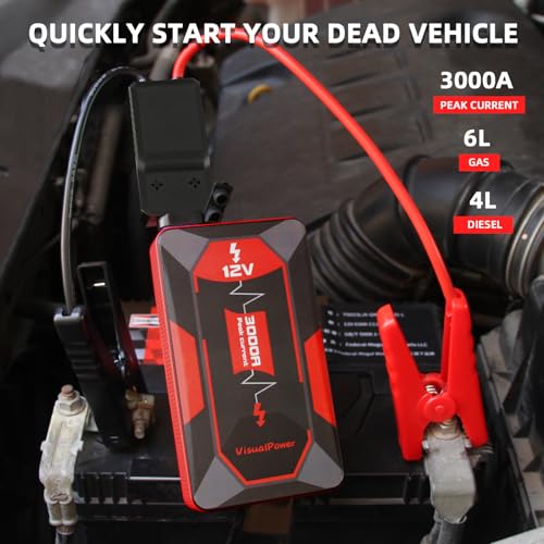 3000A Portable Car Jump Starter, 12V Battery Booster for 6.0L Gas/4.0L Diesel, 9 Safety Protections - image 2