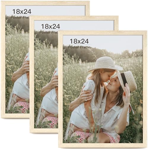18x24 Frame Set of 3, Natural Wood Grain 18x24 Poster Frame for G...