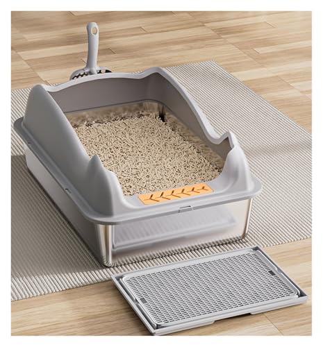 Arenero para gato abierto de acero inoxidable con lados altos miniatura 3