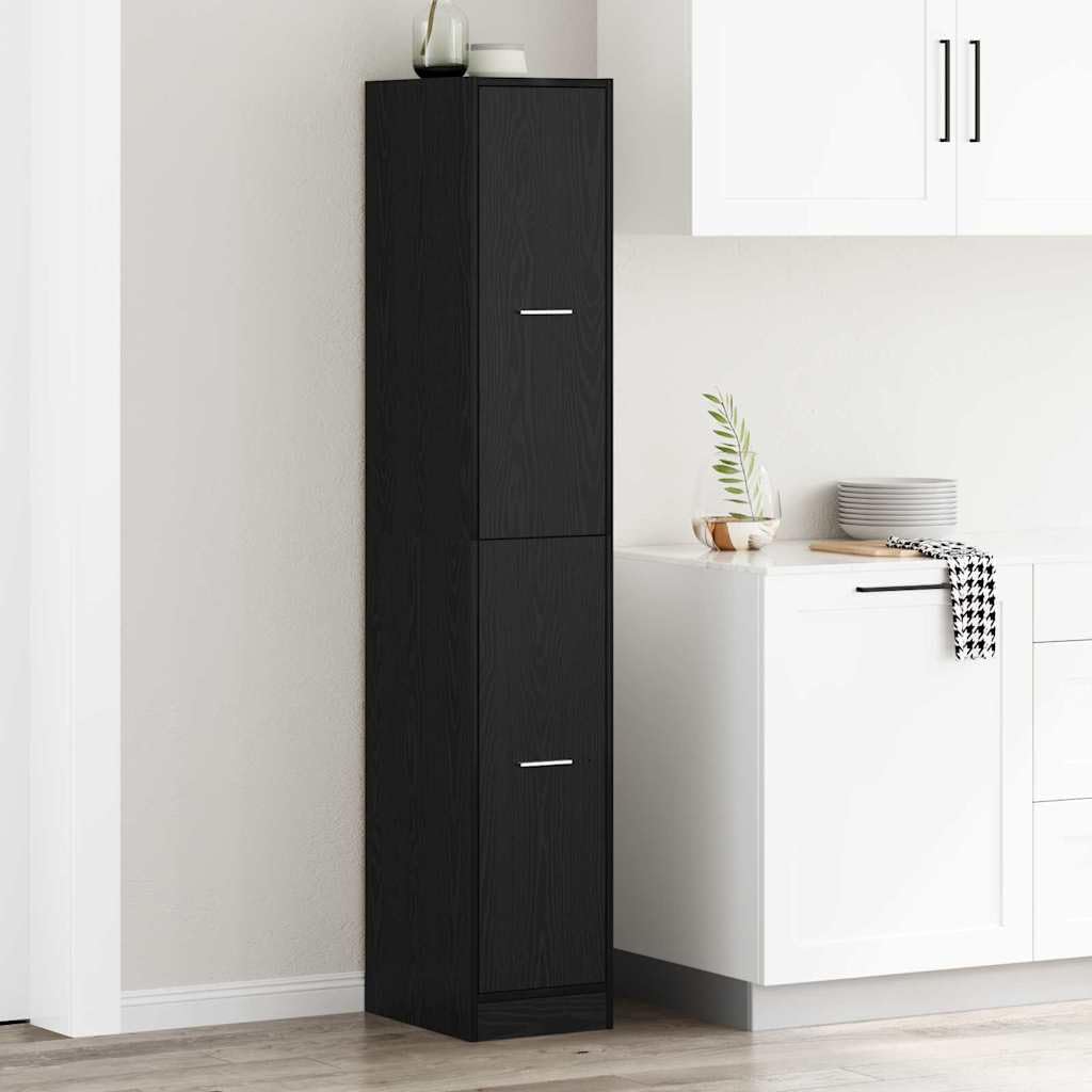 Apothekerschrank Schwarz Eichen-Optik, schmaler Vorratsschrank für Küche und Wohnbereich, hoher Nischenschrank mit Schublade, Holzwerkstoff, 30 x 41 x 174.5 cm