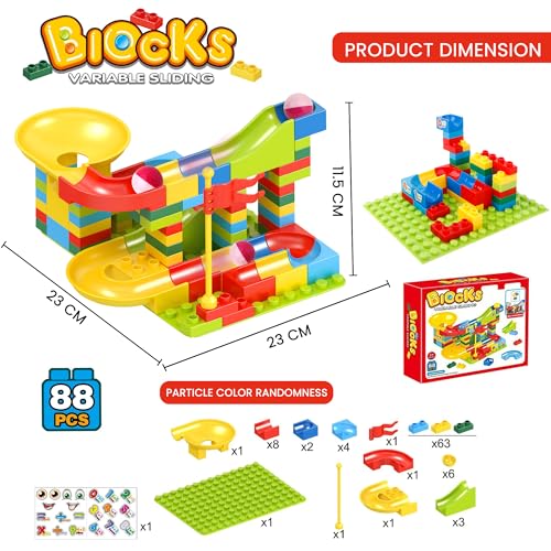 Image of Zest 4 Toyz 88 Pieces Building Blocks Funnel Slide DIY Sets Bricks Assembly Block Marble Run Slide Track Set Toys for Kids