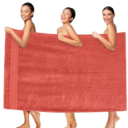 Image of Elegant Comfort Three Line Popcorn Extra Large Luxury Bath Towel - 40 inch x 80 inch inch, Premium Hotel Spa Quality 1 Piece Oversized Bath Sheet 100% Turkish Cotton Super Soft Highly Absorbent, Coral