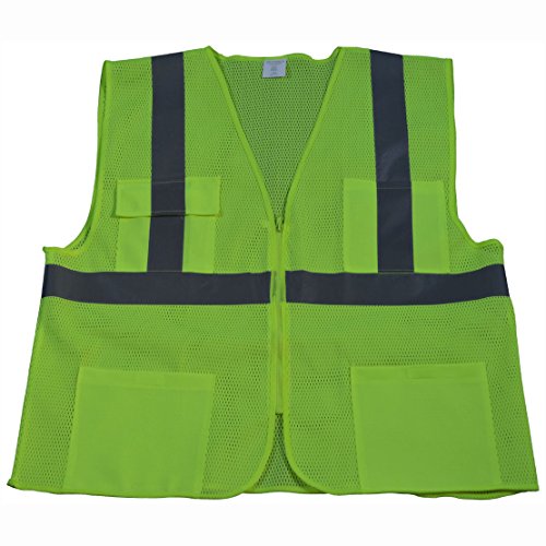 Petra Roc LVM24-L/XL ANSI Class 2 4 Pockets Zipper Closure Safety Vest, Large/X-Large, Lime Mesh