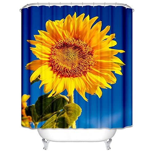Rideau de douche tournesol jaune et bleu KnSam 180x200 cm en polyester imperméable