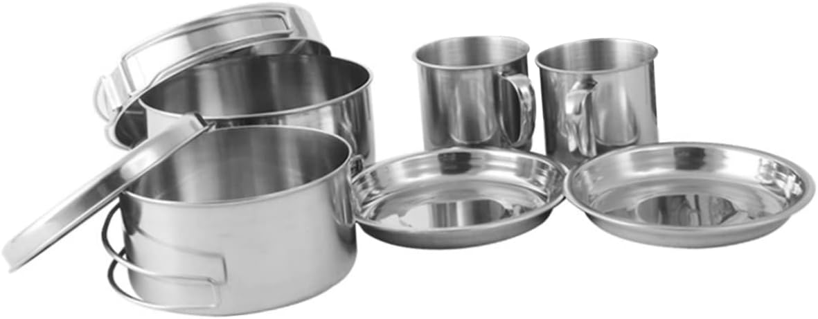 LIOOBO Camping Cooking Set Lightweight Pan Stainless Steel Pot Set for Outdoor Home Use