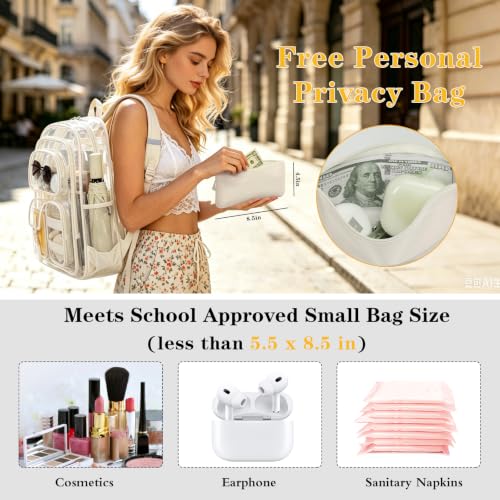 Image of Three-layer Clear Backpack, Heavy Duty Clear Bookbag for Kids, See Through Backpack Transparent Bag for Girls Boys (Beige)