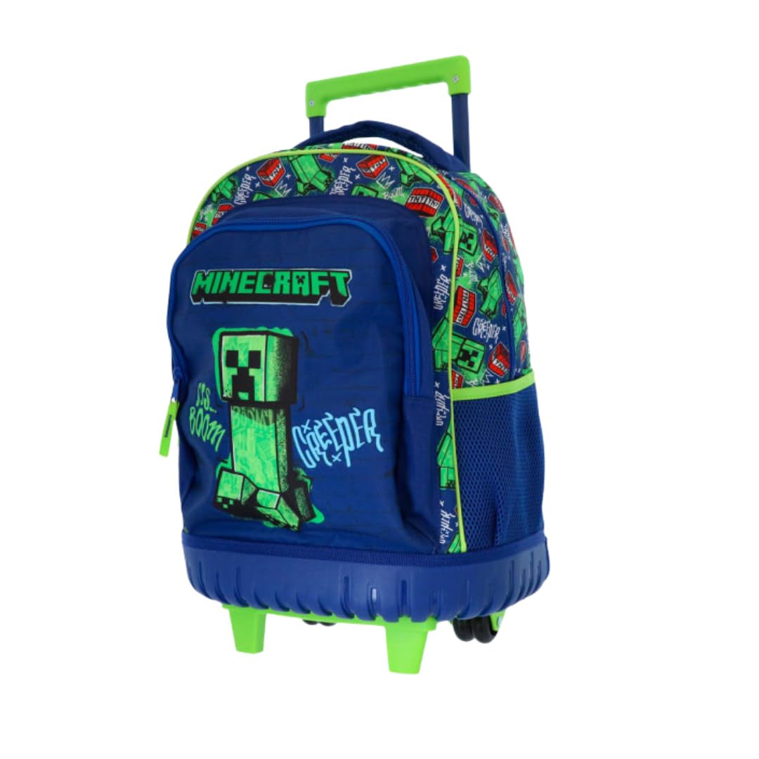 mybagstory | Sac à Roulettes Minecraft | 3 Compartiments | Vert et Bleu