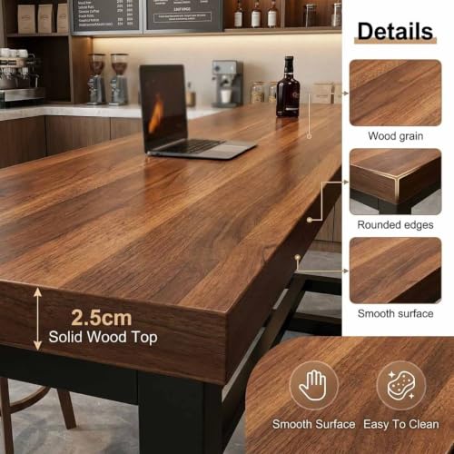 Mesa alta rectangular con marco de metal reforzado y sobre de madera maciza blanca 5