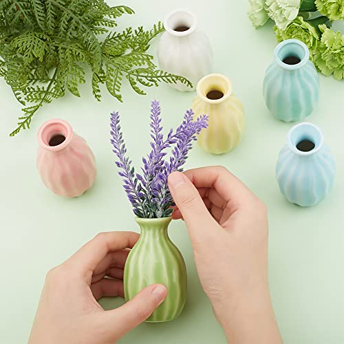 6 Stück Blumenvase Aus Keramik, Rustikale Deko Vase Im Boho Stil Moderne Bauernhaus Dekoration Mehrfarbig Schlicht Kleine Vasen Für Blumen Kleine Pflanzen Florales Esszimmer Regal Dekor – Bild 4