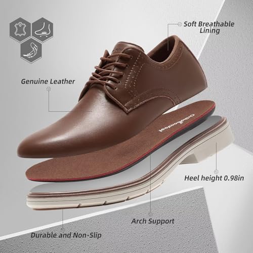 Orthopedic Business Leather Dress Shoes: Cushion Arch Support Flat Feet Formal Plain Toe Office Work Patent Tuxedo Oxfords, Soft Plantar Fasciitis Diabetic Casual Fashion Sneakers Brown Size 92