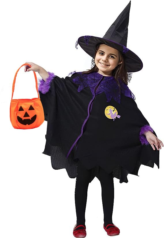 Yi'antai Disfraz de Bruja para Niña, Disfraz Morado de Bruja, Disfraz Bruja Niña Halloween con Sombrero de Bruja, Disfraz de Halloween Disfraz, talla 4-6 años