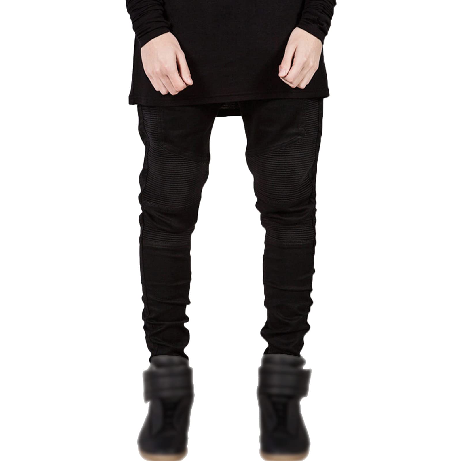Maiyifu-GJ Mens Slim Fit Biker Pencil Jeans Moto Straight Leg Skinny Denim Pants Retro Washed Distressed Jean Trousers