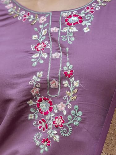 Image of VredeVogel Kurta Set with Dupatta | Viscose Roman Silk Embroidered Kurta Set for Women | Women's Ethnic Casual Kurti Set |Kurta Pant Festive Suit