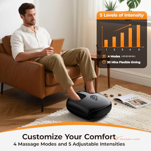 Image of Foot Massager with Heat, 4 Modes & Vibration & Compression & Rolling for Feet Toes Relief, Electric Shiatsu Foot Massager with Remote, Fits Up to Men's Size 13, Gift for Women Men Father's Day