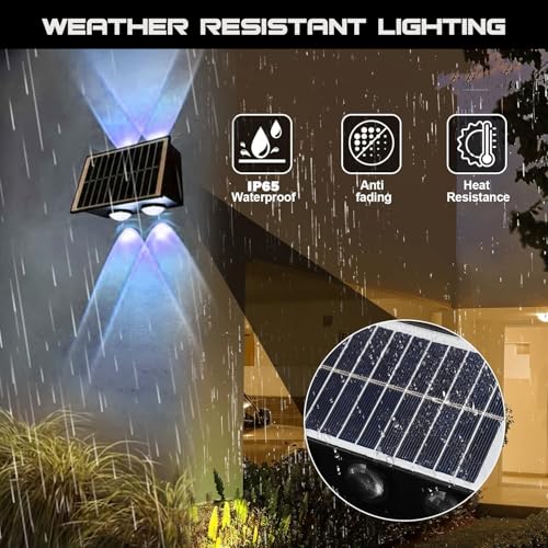Image of Gigawatts 4 LED Solar Wall Light On /Off Botton & 1.5Ah Battery Water Resistant Decor Deck Fence Lights Flood Lamp for Home Garden Terrace Patio (Set of 1, RGB)