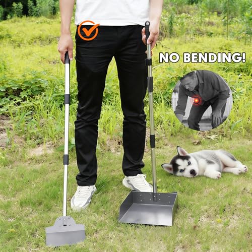 Image of Dog Pooper Scooper, Metal Tray & Spade Set, Tray & Spade, Meduim | No-bend Pickup,Easy Rinse,Tool-free Setup,6.5x6.7x2.5in Tray,5.1x3.3in Spade