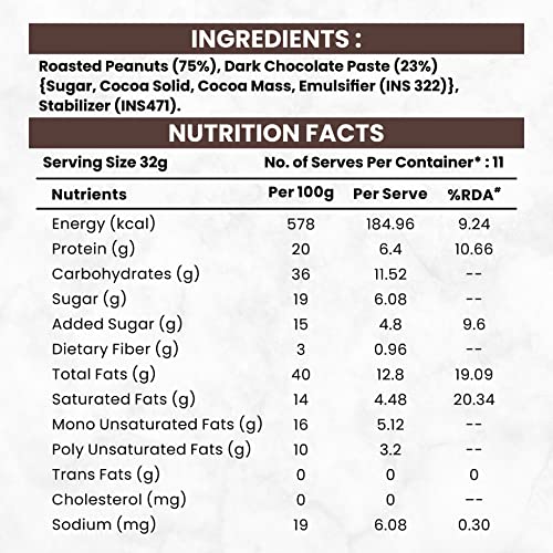 Image of Trubite Chocolate Peanut Butter (Crunchy) (350g) | High in Protein | Goodness of Dark Chocolate | No Cholesterol | Rich in Antioxidant (350G)