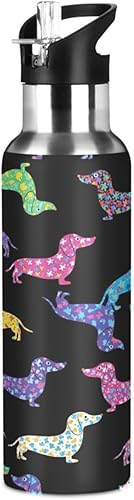 Insulated Water Bottle 32 Oz, Leakproof Water Bottles for Gym Outdoor Travel School, Dachshund Dogs Black