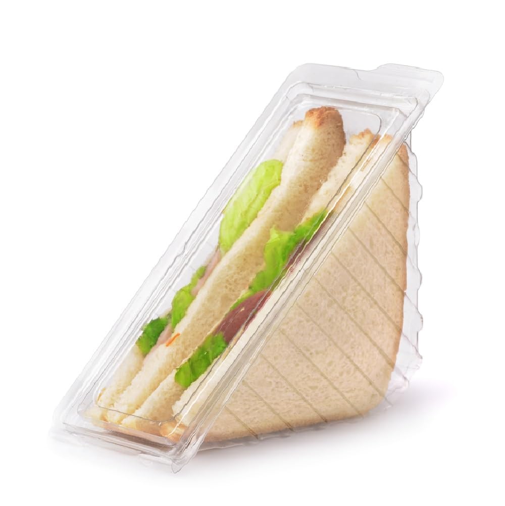 Tezraftaar Clear Tezraftaar® 1000 X Plastic Sandwich Wedges 11Cm X 11Cm X 6Cm Disposable Triangle Hinged Lid Deep Fill Sandwich Boxes For Picnic Catering Lunch Parties