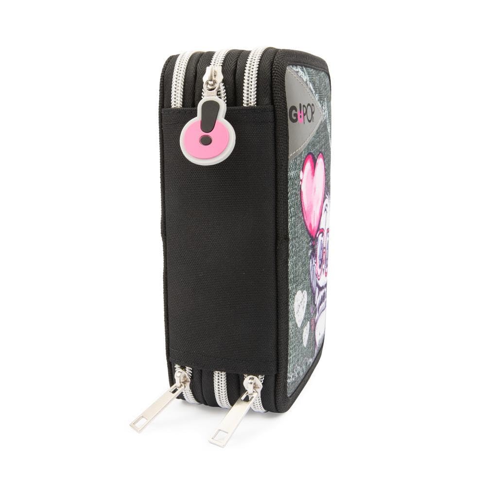 Go Pop - Astuccio Triplo Scuola Panderful Con 3 Zip E 3 Scomparti, Contiene 18 Matite Colorate, 18 Pennarelli e altri Pratici Oggetti per la Scuola,13 l x 19,5 h x 6,5 p