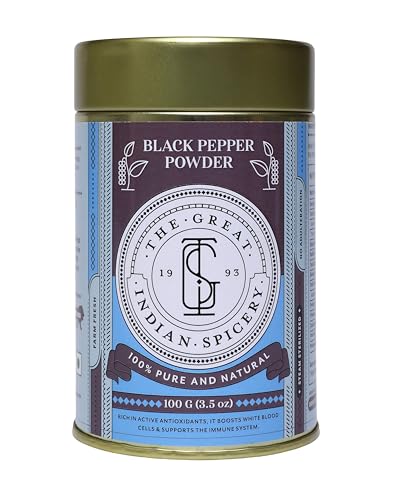 Image of The Great Indian Spicery | Black Pepper Powder (Kaali Mirch Podwer) | 100gm Tin - 100% Pure & Natural, Farm Fresh, Non-Adulterated, Antioxidant-Rich - Supports Immune System & Digestion - Perfect for Seasoning & Cooking