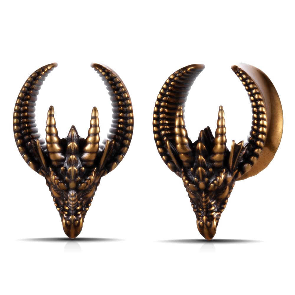 ERKUOO 2 szt. otwór siodło tunel do uszu czaszka rogi zatyczka do uszu mierniki do uszu piercing ekspander szpilki rozciągacze moda piercing ciała biżuteria kolczyki prezent 8 mm-25 mm