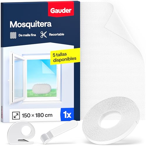 GAUDER Mosquitera para Ventana - Red Anti-Insectos con Cierre de Gancho y Bucle - Protección Adhesiva contra Mosquitos - Malla Autoadhesiva (150 x 180 cm - Bianca)