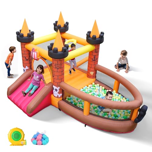 Inflatable Bounce House for Kid 3-8: Jump Bouncy House Castle with Slide - Blow Up Bouncer with 480W Blower for Toddler Outdoor Indoor Play