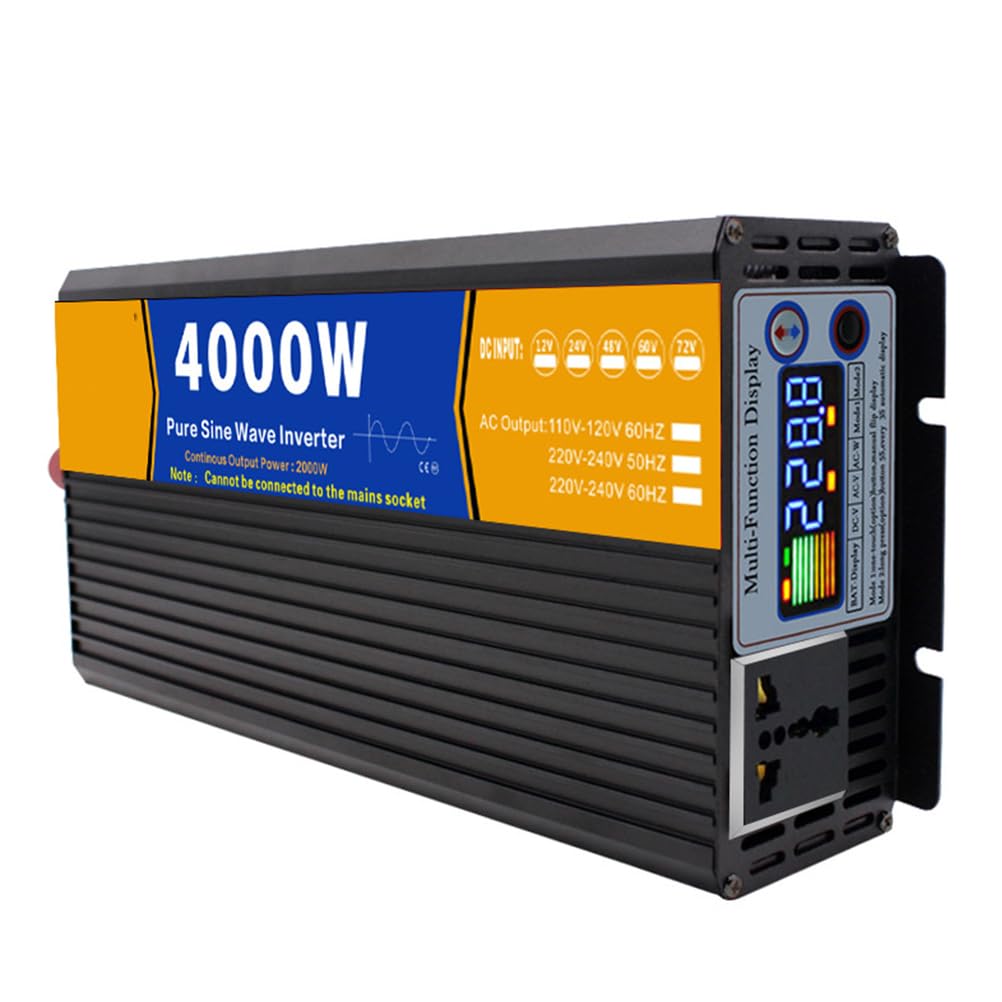 12v to 220v,12V-72V DC do 110V / 220V AC Car Power Inverter, Pure Sine Wave Split Phase Inverter 4000W, z 1 wyjściem AC i wyświetlaczem LCD do wyłączenia sieci/ciężarówki