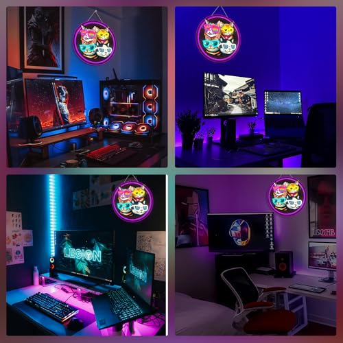 Image of Cats Neon Sign Playful LED Wall Decor for Cat Lovers, Pet Spaces & Animal Themed Rooms, USB-Powered with Adjustable Brightness, Multi-Cat Silhouette Design