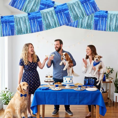 Image of BEISHIDA 3 Pack Blue Light Blue Foil Fringe Garland 30ft Wall Tinsel Banner