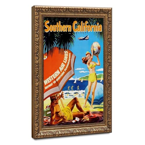 Poster Southern California de collection - Toile d'art vintage avec cadre bois