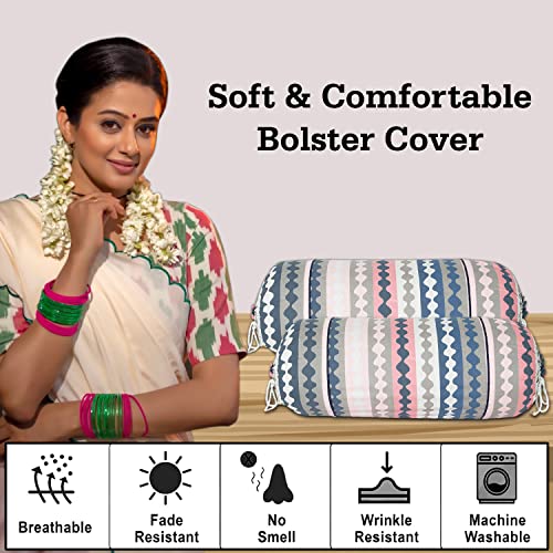 Image of Kuber Industries Bolster Covers | Soft Cotton Bolster Cover Set | Diwan Round Bolster Pillow Covers | Zig Zag Design Roll Masand Cover | 16x32 Inch | Pack of 6 | Multicolor