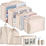Jsdoin Packing Cubes for Suitcase,9 PCS Travel Luggage Packing Cubes for Backpack, Waterproof Essentials Suitcase Organiser Bags, Travel Accessories (Beige)
